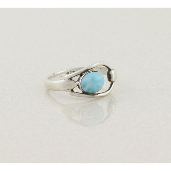 Sterling Silver Vintage Blue Dolphin Stone Larimar Ring Size 10 - Picture 3 of 7